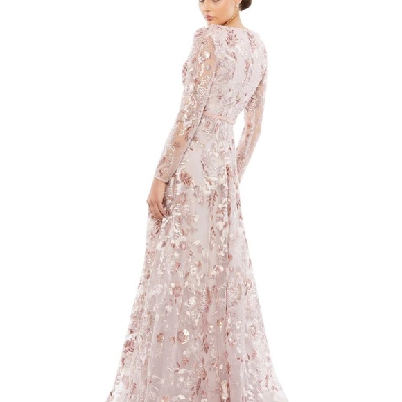 Mac Duggal 67869 NWT EMBELLISHED V NECK ILLUSION LONG SLEEVE A LINE GOWN - Picture 3 of 10